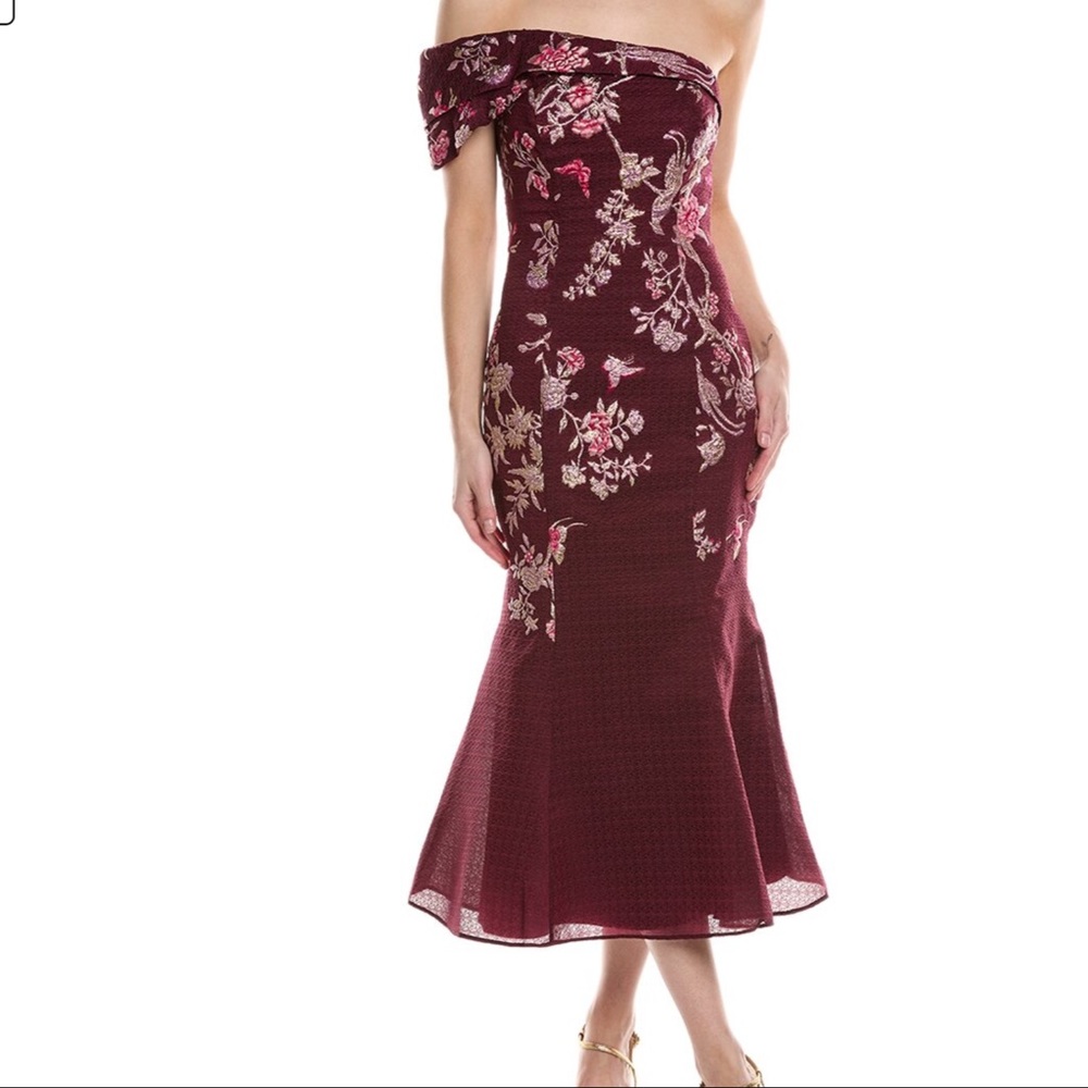 Marchesa Notte off shoulder wine colored dress - size 6